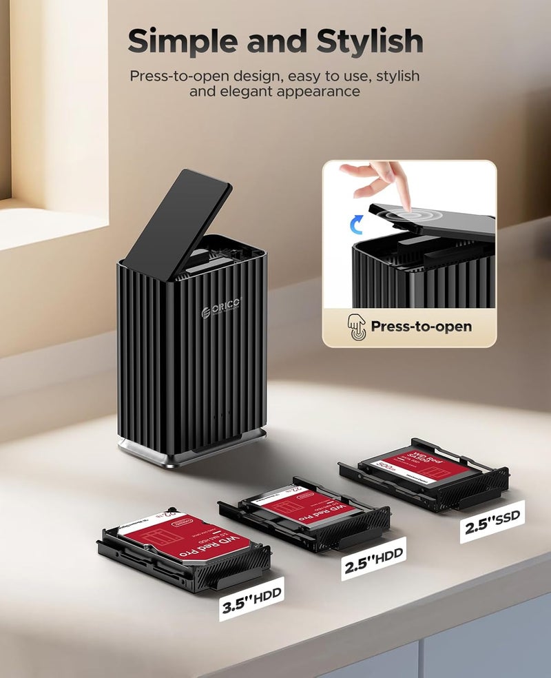 Orico حاوية قرص صلب 2 باي USB C قابلة للتوصيل والتشغيل مع محول طاقة 12V/4A سعة قصوى 2*22TB لقاعدة بيانات محلية شخصية - Image 2